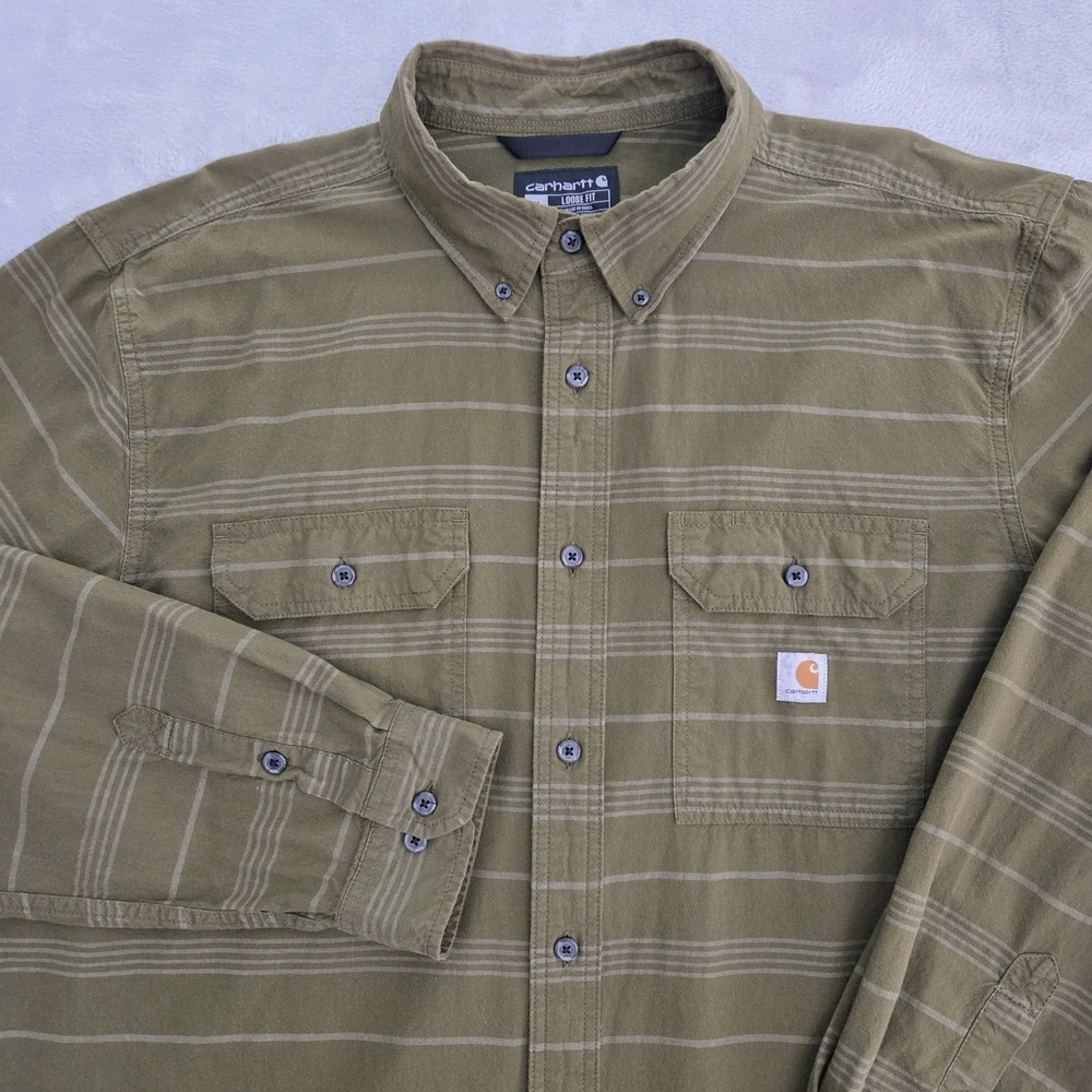 Carhartt Loose Fit Midweight Chambray Shirt Mens XL Green Striped TW4447-M